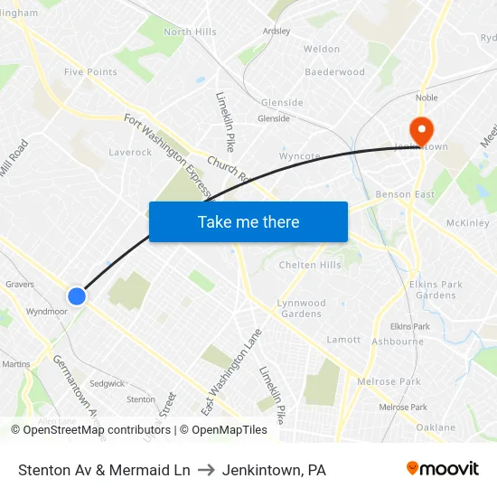 Stenton Av & Mermaid Ln to Jenkintown, PA map