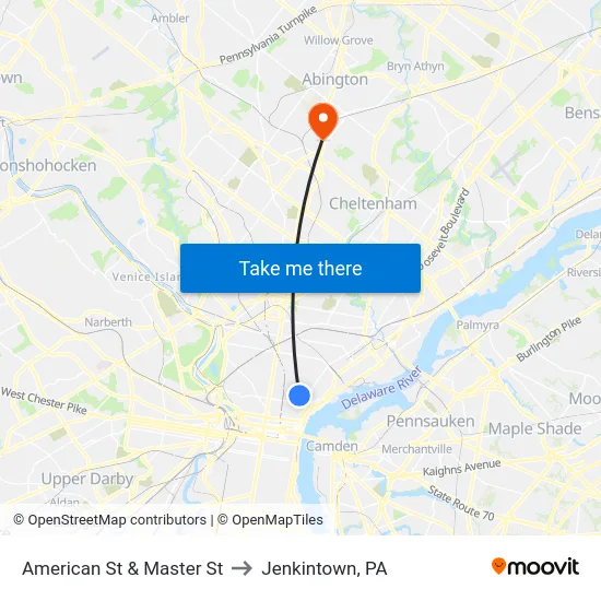 American St & Master St to Jenkintown, PA map