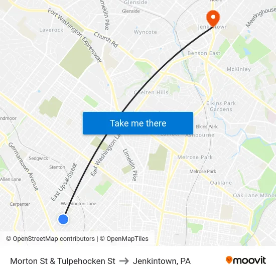 Morton St & Tulpehocken St to Jenkintown, PA map