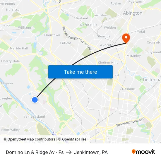 Domino Ln & Ridge Av - Fs to Jenkintown, PA map