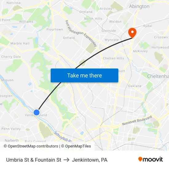 Umbria St & Fountain St to Jenkintown, PA map