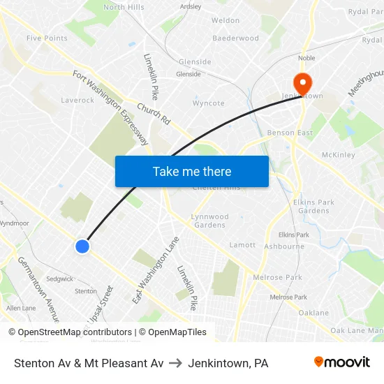 Stenton Av & Mt Pleasant Av to Jenkintown, PA map