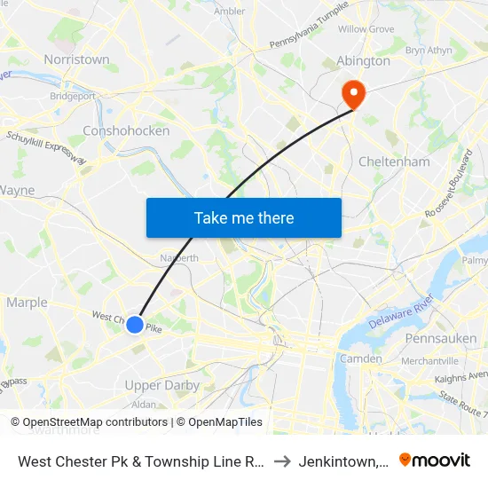 West Chester Pk & Township Line Rd - Fs to Jenkintown, PA map