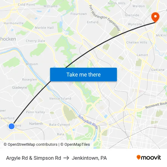 Argyle Rd & Simpson Rd to Jenkintown, PA map