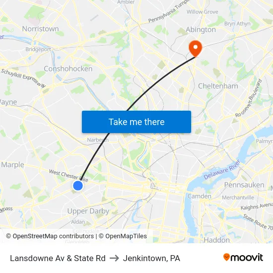 Lansdowne Av & State Rd to Jenkintown, PA map