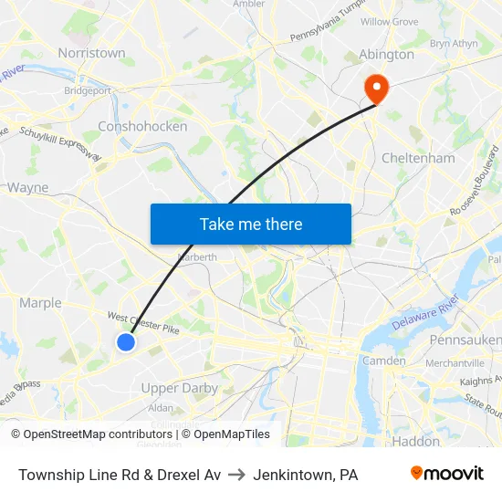 Township Line Rd & Drexel Av to Jenkintown, PA map