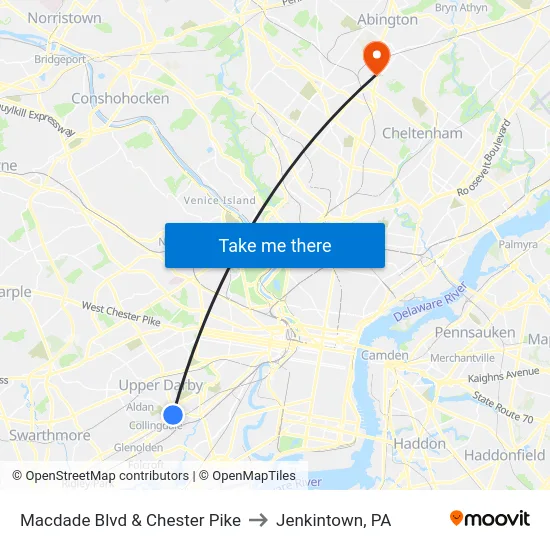 Macdade Blvd & Chester Pike to Jenkintown, PA map
