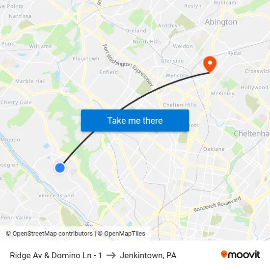 Ridge Av & Domino Ln - 1 to Jenkintown, PA map