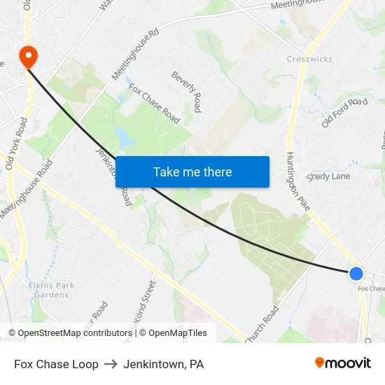Fox Chase Loop to Jenkintown, PA map