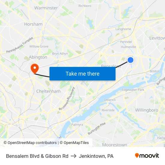 Bensalem Blvd & Gibson Rd to Jenkintown, PA map