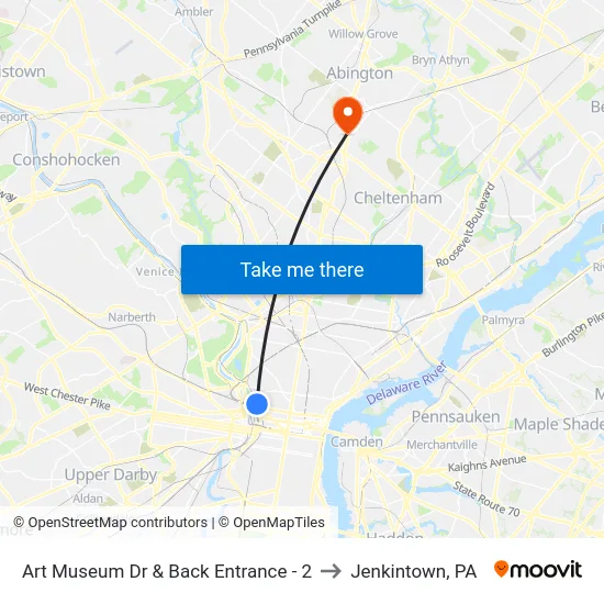 Art Museum Dr & Back Entrance - 2 to Jenkintown, PA map
