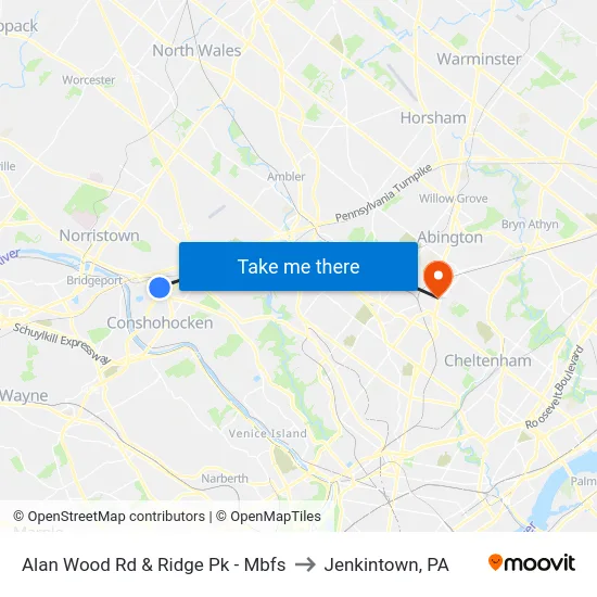 Alan Wood Rd & Ridge Pk - Mbfs to Jenkintown, PA map
