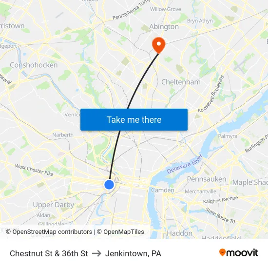 Chestnut St & 36th St to Jenkintown, PA map