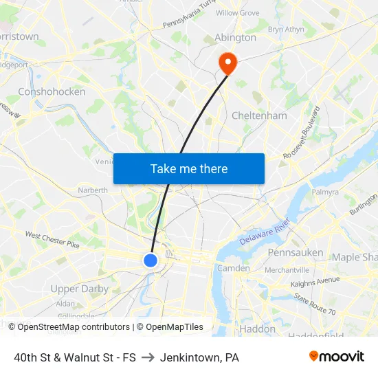 40th St & Walnut St - FS to Jenkintown, PA map