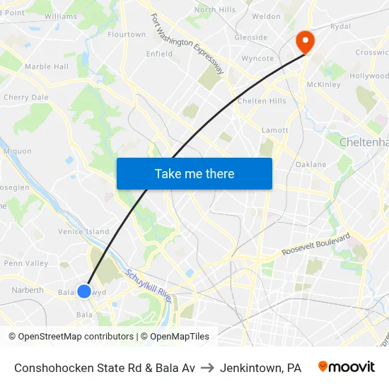 Conshohocken State Rd & Bala Av to Jenkintown, PA map