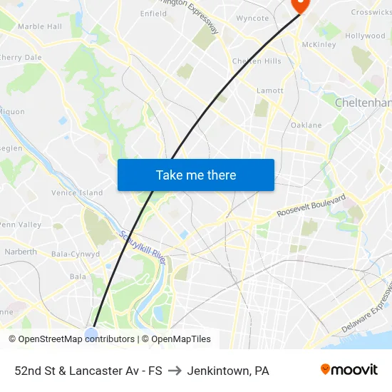 52nd St & Lancaster Av - FS to Jenkintown, PA map