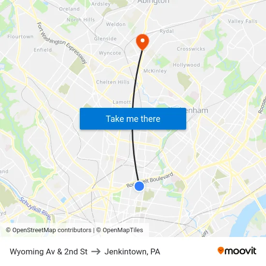 Wyoming Av & 2nd St to Jenkintown, PA map
