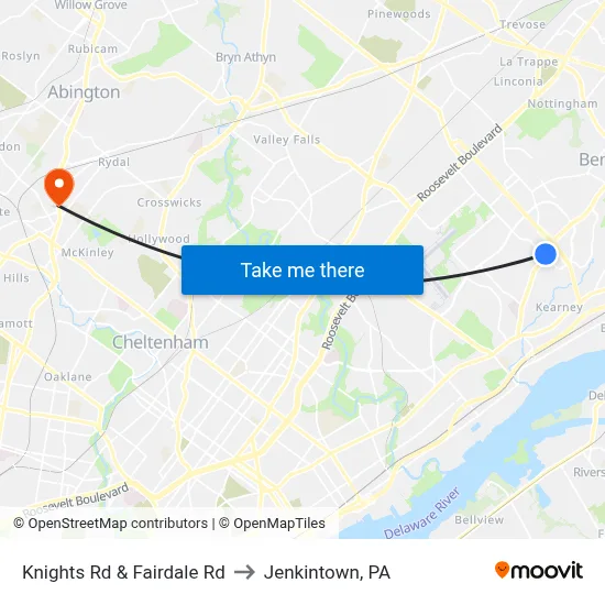 Knights Rd & Fairdale Rd to Jenkintown, PA map