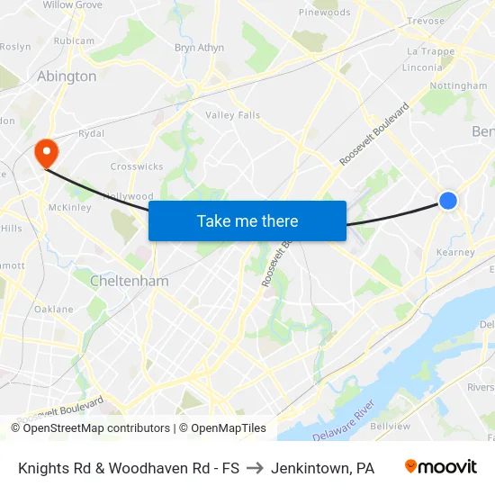 Knights Rd & Woodhaven Rd - FS to Jenkintown, PA map