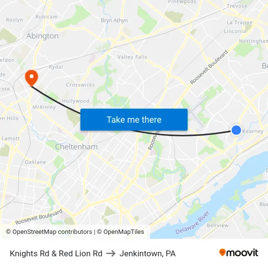 Knights Rd & Red Lion Rd to Jenkintown, PA map