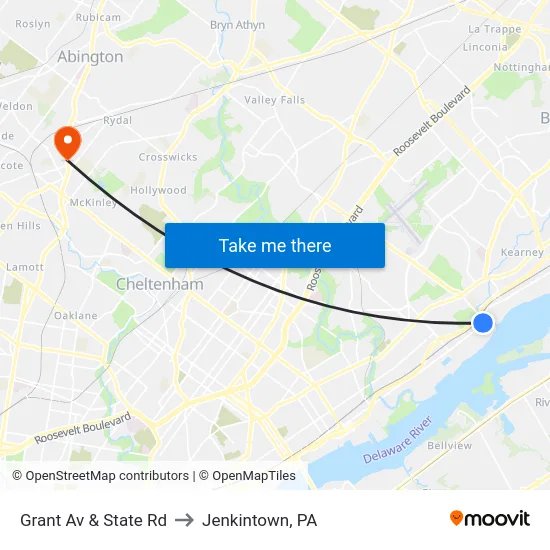 Grant Av & State Rd to Jenkintown, PA map