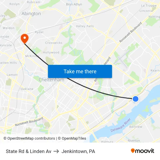 State Rd & Linden Av to Jenkintown, PA map