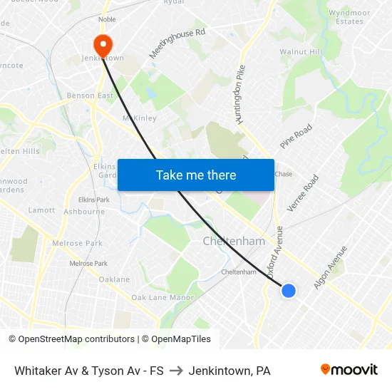 Whitaker Av & Tyson Av - FS to Jenkintown, PA map