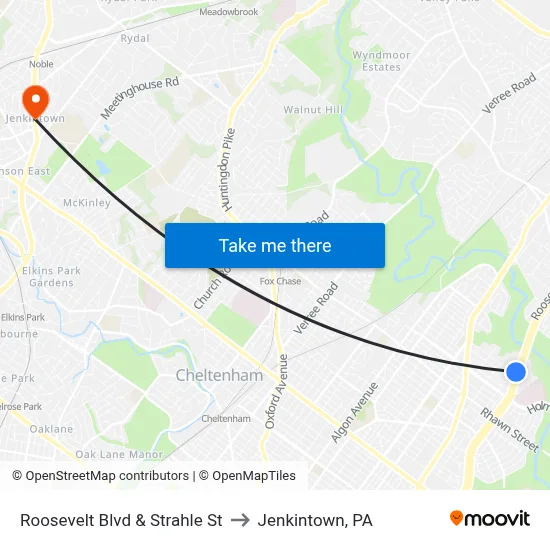 Roosevelt Blvd & Strahle St to Jenkintown, PA map