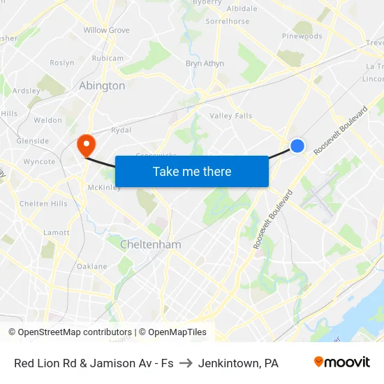 Red Lion Rd & Jamison Av - Fs to Jenkintown, PA map