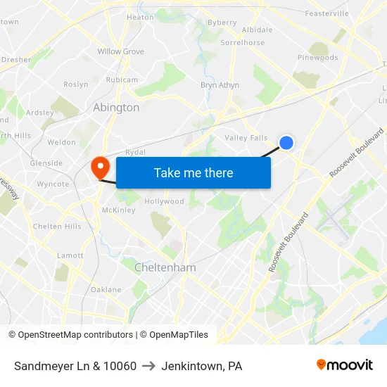 Sandmeyer Ln & 10060 to Jenkintown, PA map