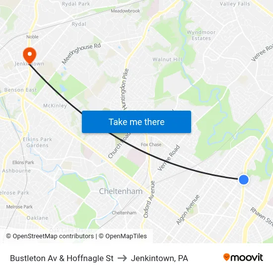 Bustleton Av & Hoffnagle St to Jenkintown, PA map