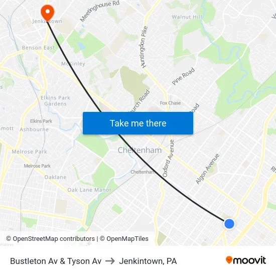 Bustleton Av & Tyson Av to Jenkintown, PA map