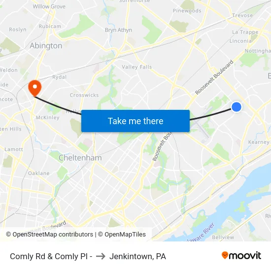 Comly Rd & Comly Pl - to Jenkintown, PA map