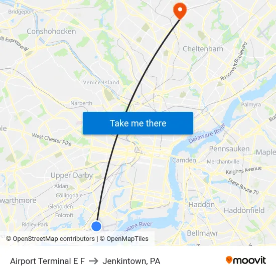 Airport Terminal E F to Jenkintown, PA map