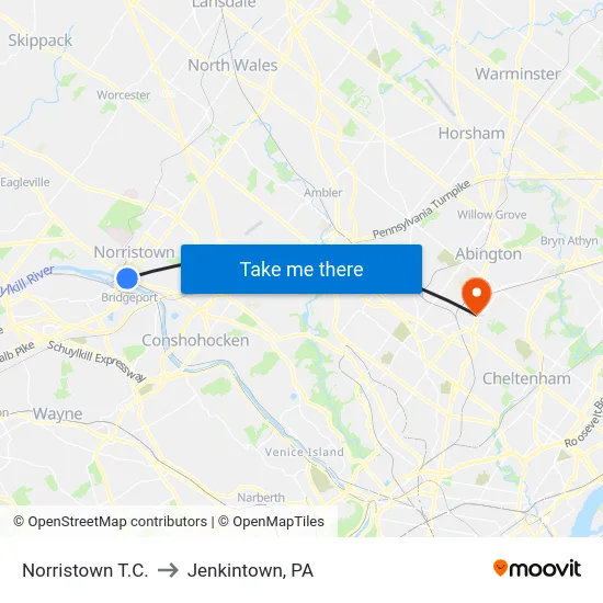 Norristown T.C. to Jenkintown, PA map