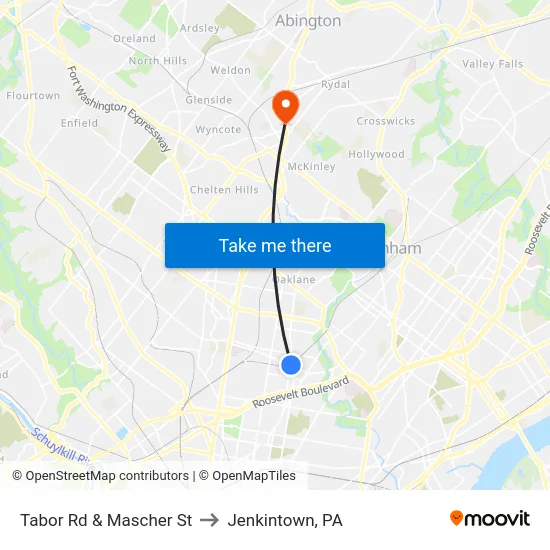 Tabor Rd & Mascher St to Jenkintown, PA map