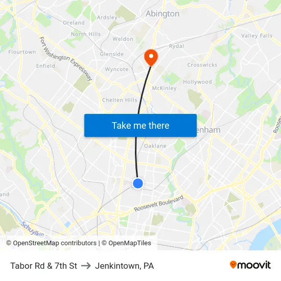 Tabor Rd & 7th St to Jenkintown, PA map