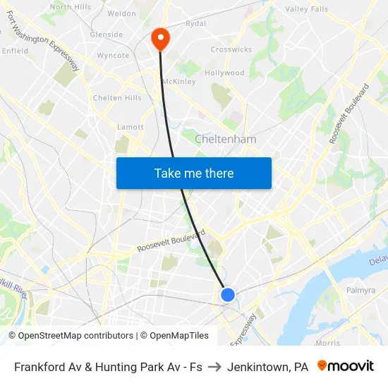 Frankford Av & Hunting Park Av - Fs to Jenkintown, PA map