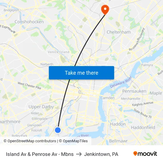 Island Av & Penrose Av - Mbns to Jenkintown, PA map
