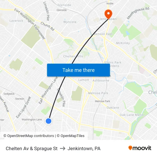 Chelten Av & Sprague St to Jenkintown, PA map