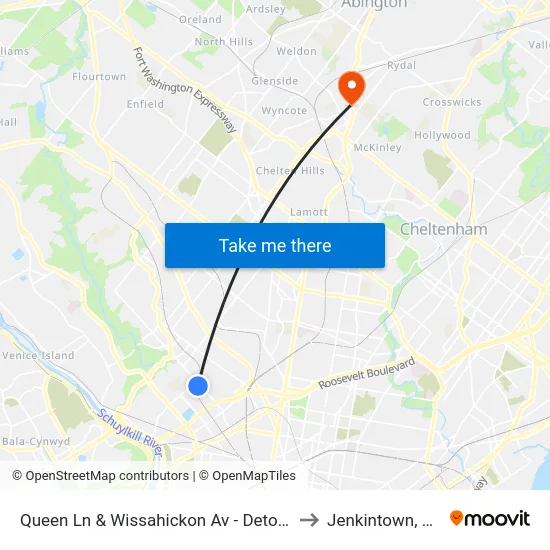 Queen Ln & Wissahickon Av - Detour to Jenkintown, PA map