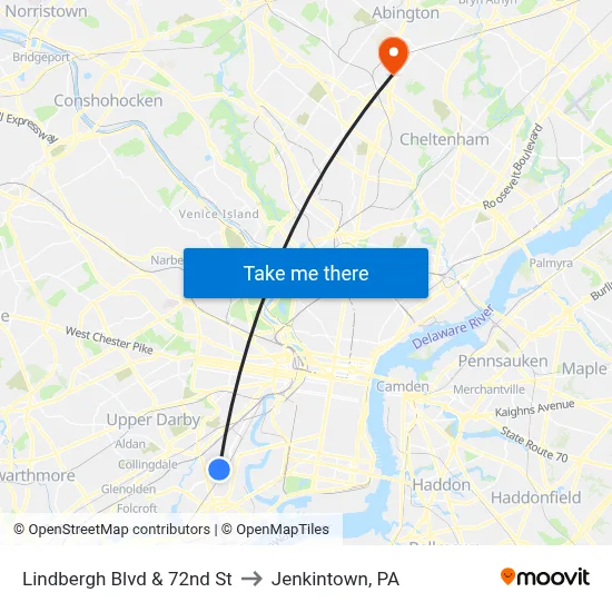 Lindbergh Blvd & 72nd St to Jenkintown, PA map