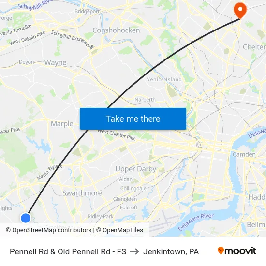 Pennell Rd & Old Pennell Rd - FS to Jenkintown, PA map