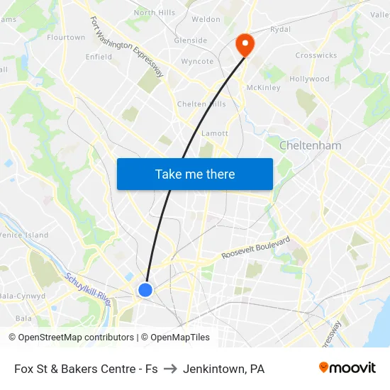 Fox St & Bakers Centre - Fs to Jenkintown, PA map