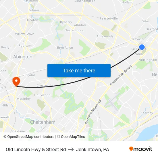 Old Lincoln Hwy & Street Rd to Jenkintown, PA map