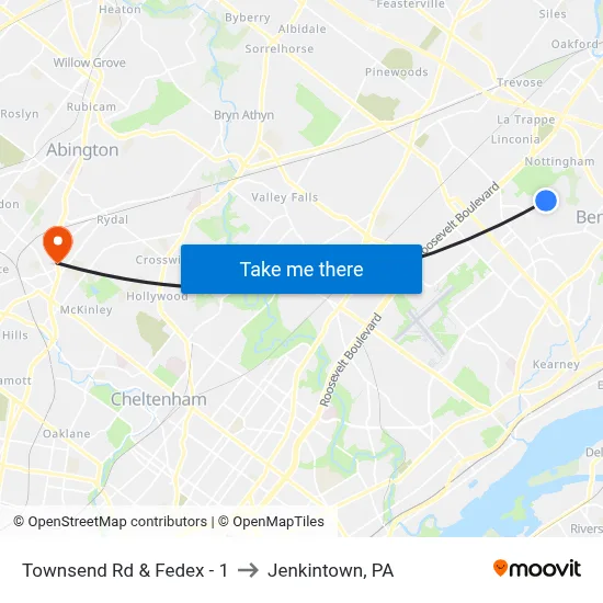 Townsend Rd & Fedex - 1 to Jenkintown, PA map