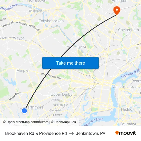 Brookhaven Rd & Providence Rd to Jenkintown, PA map