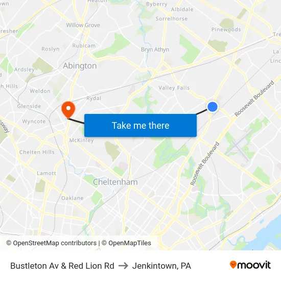 Bustleton Av & Red Lion Rd to Jenkintown, PA map