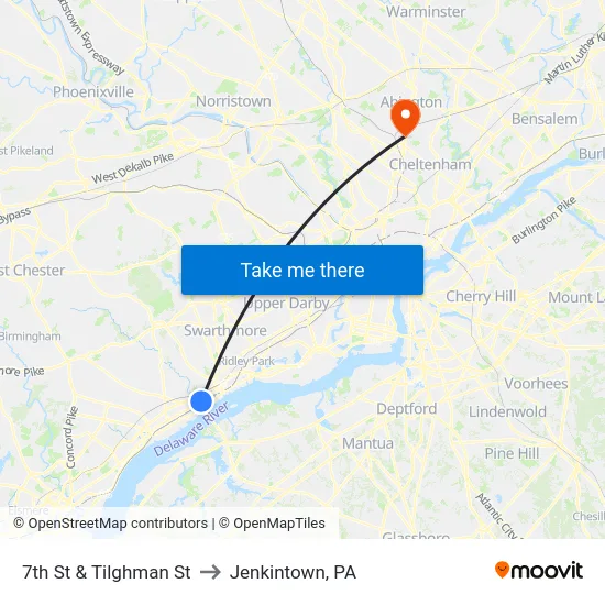 7th St & Tilghman St to Jenkintown, PA map