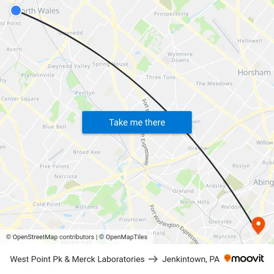 West Point Pk & Merck Laboratories to Jenkintown, PA map